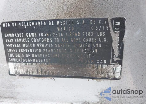 2015 Volkswagen Golf Sportwagen Tdi Se 4-Door z USA, uszkodzony, nr VIN 3VWCA7AU5FM515700